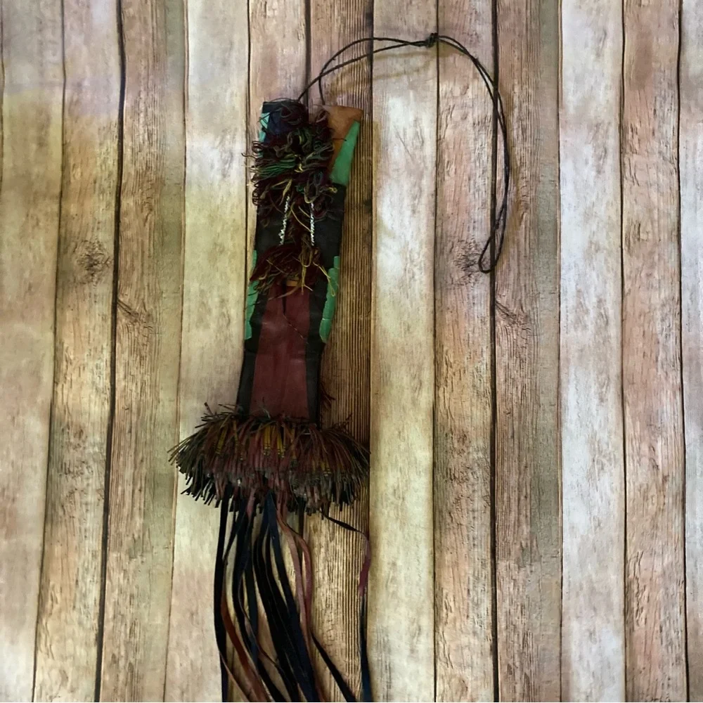 Handcrafted Tribal Blue, Green, and Brown Leather Bag original craftsmanship
